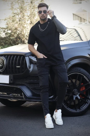 Jeans Men Cargo Black