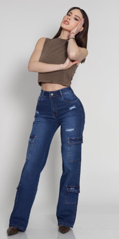Jeans Cargo Blue Destroyed