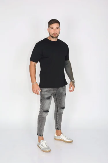Jeans Men Gris Gravillado Destroyed