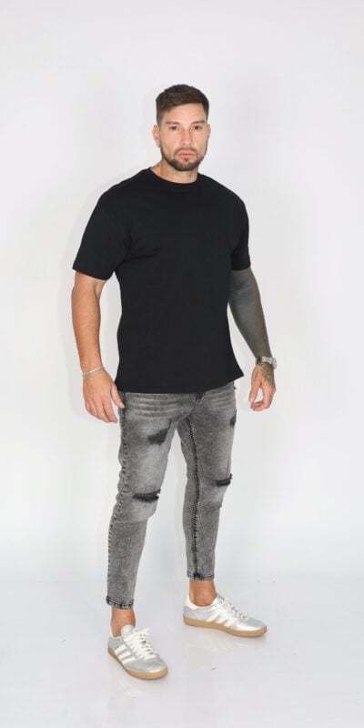 Jeans Men Gris Gravillado Destroyed