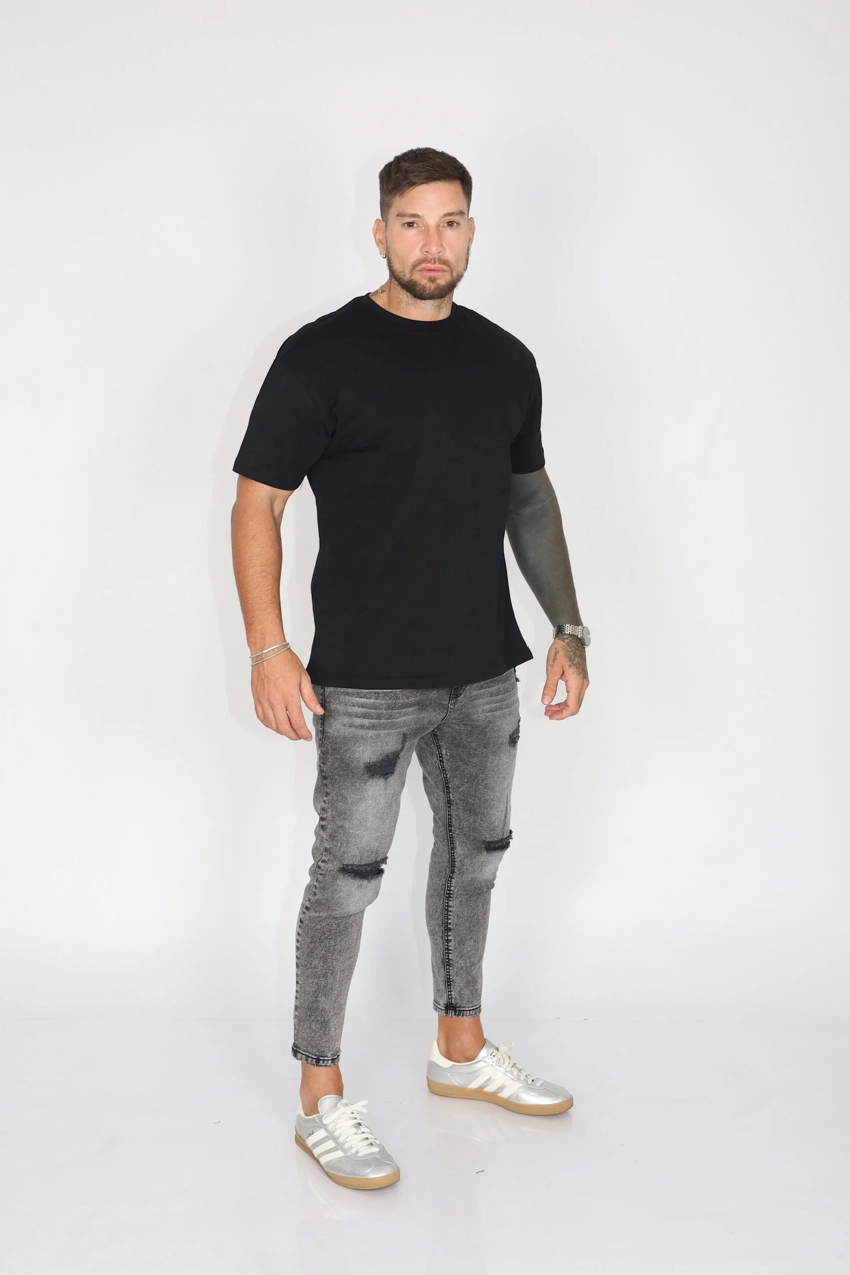 Jeans Men Gris Gravillado Destroyed