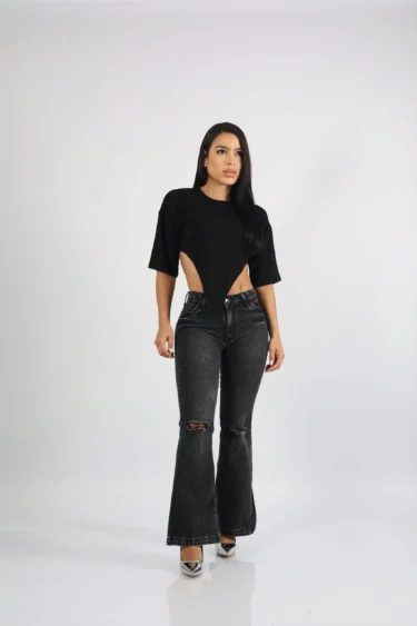 Jeans Flare Black Destroyed