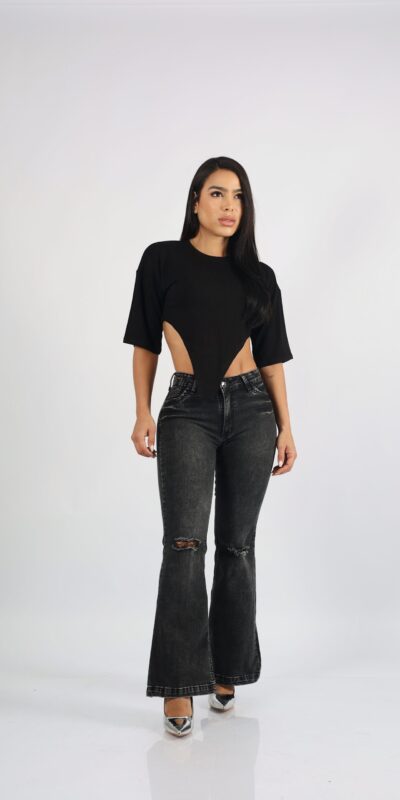 Jeans Flare Black Destroyed