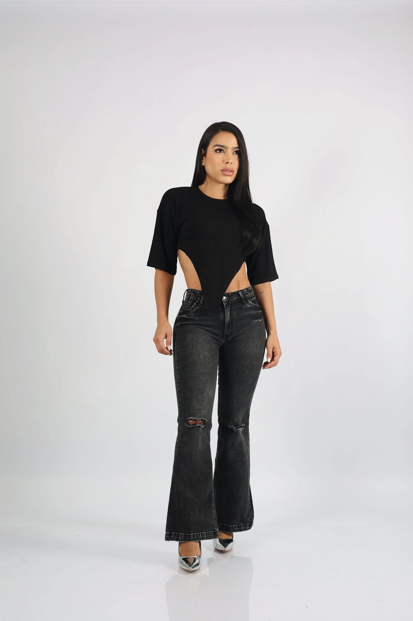 Jeans Flare Black Destroyed