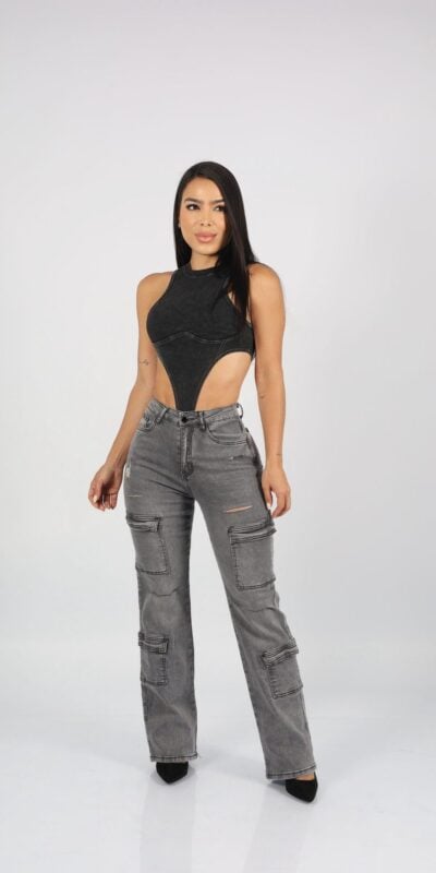 Jeans Cargo Paris Gris Destroyed