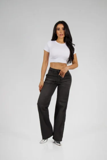 Jeans Wide Leg Black Desgastado