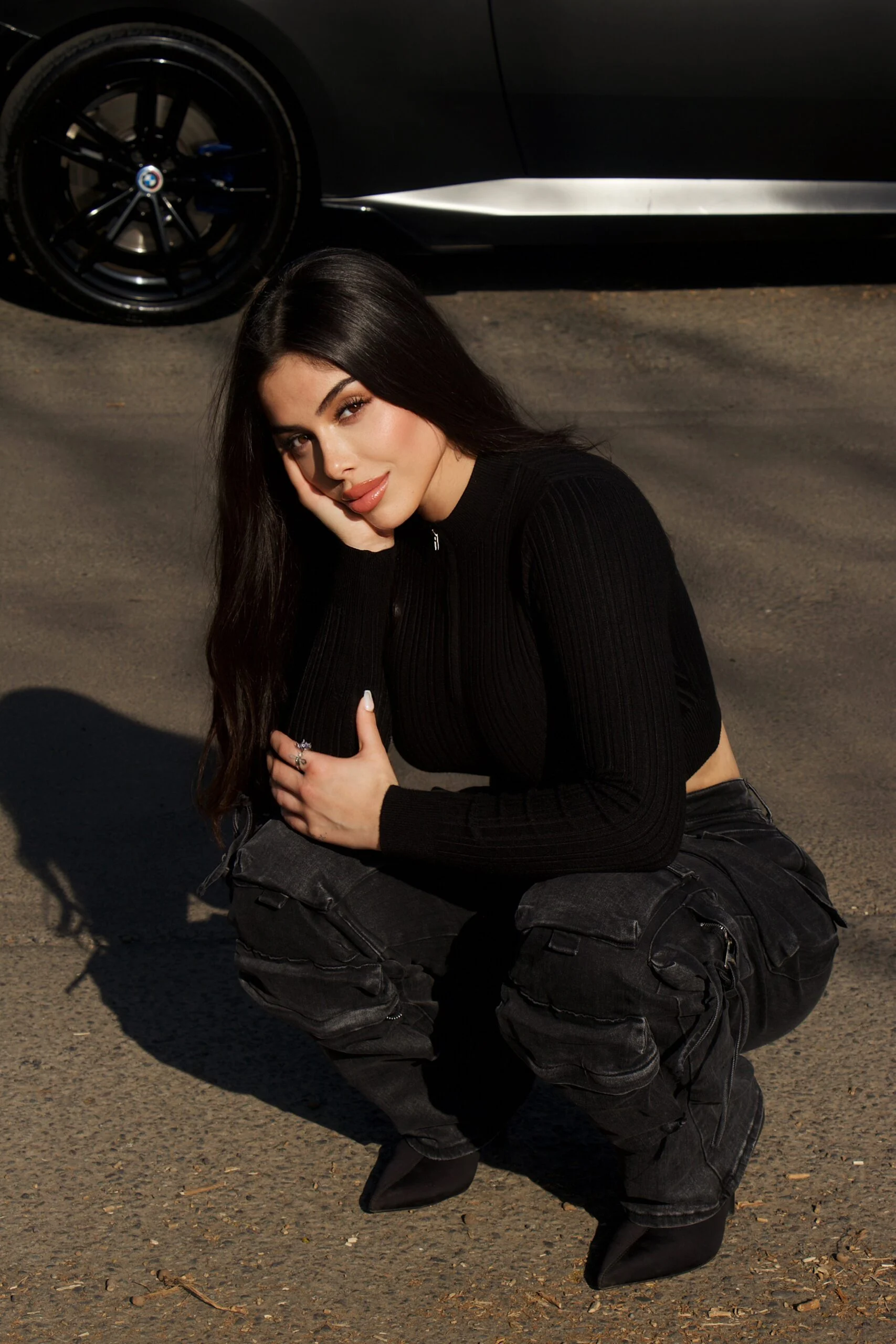 Jeans Cargo Multipocket Luxury Black desgastado