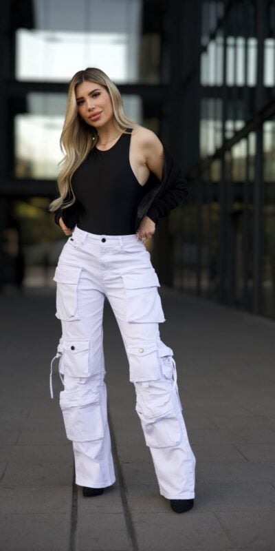 Jeans Cargo Multipocket Luxury White