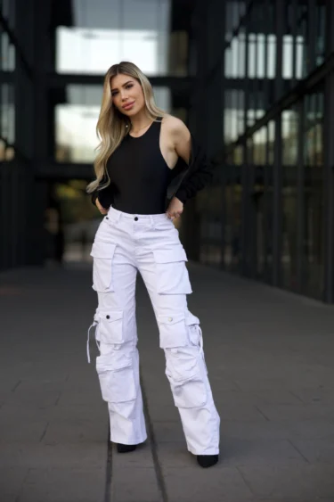 Jeans Cargo Multipocket Luxury White