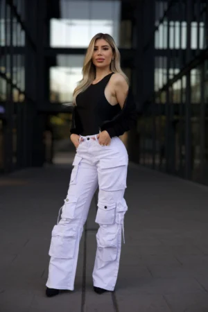 Jeans Cargo Multipocket Luxury White