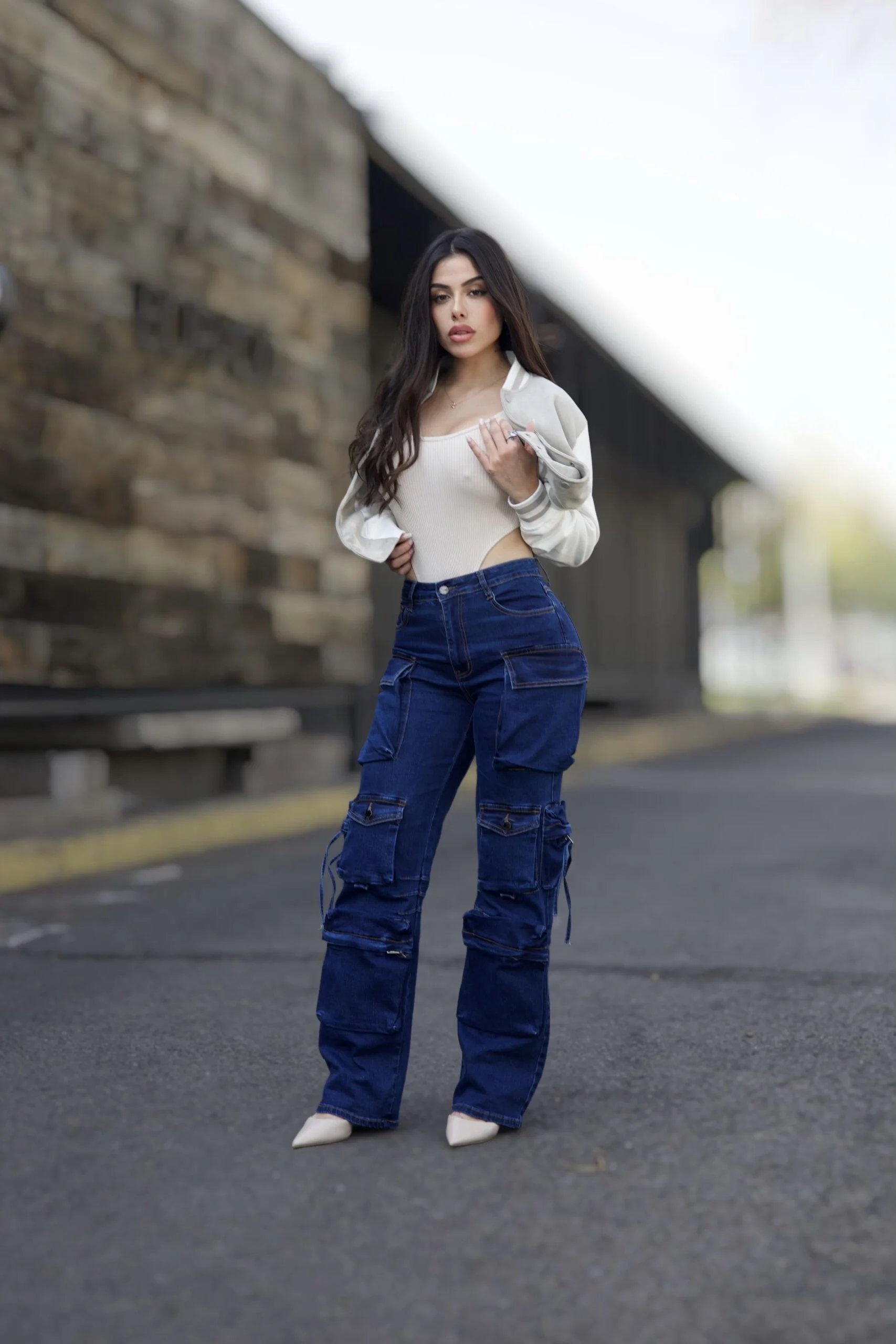 Jeans Cargo Multipocket Luxury Celeste