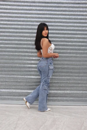 Jeans Cargo Multipocket Luxury Celeste Ice