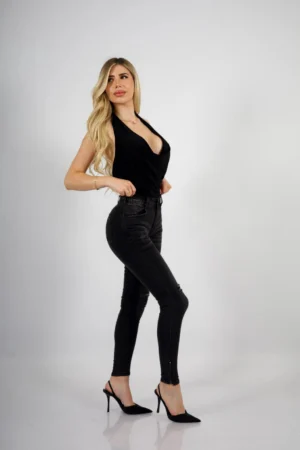 Jeans W Dark zipper desgastado - Vista 2