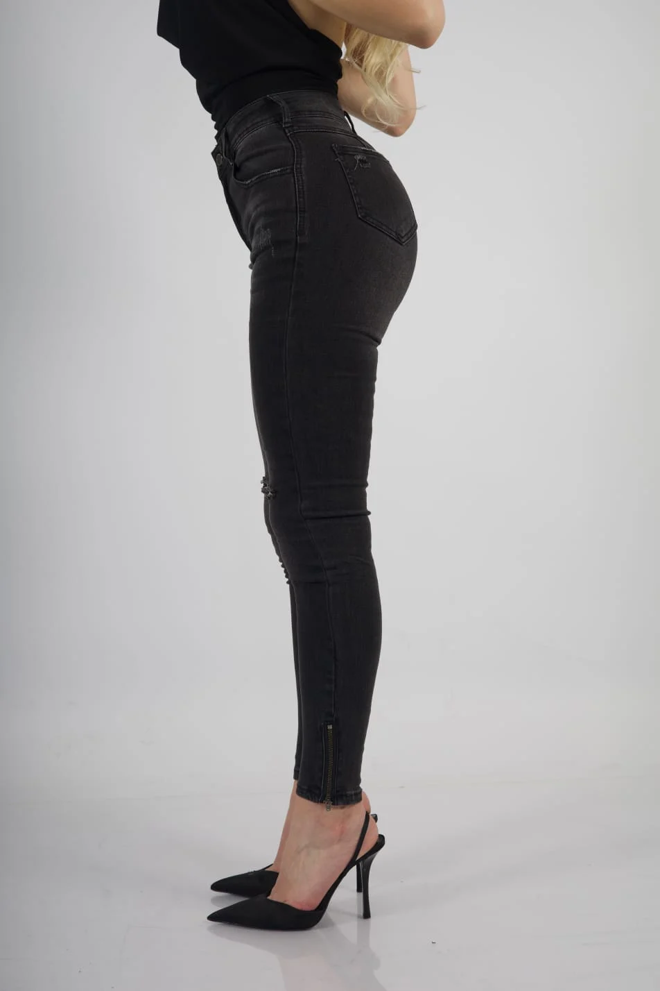 Jeans W Dark zipper desgastado - Vista 4
