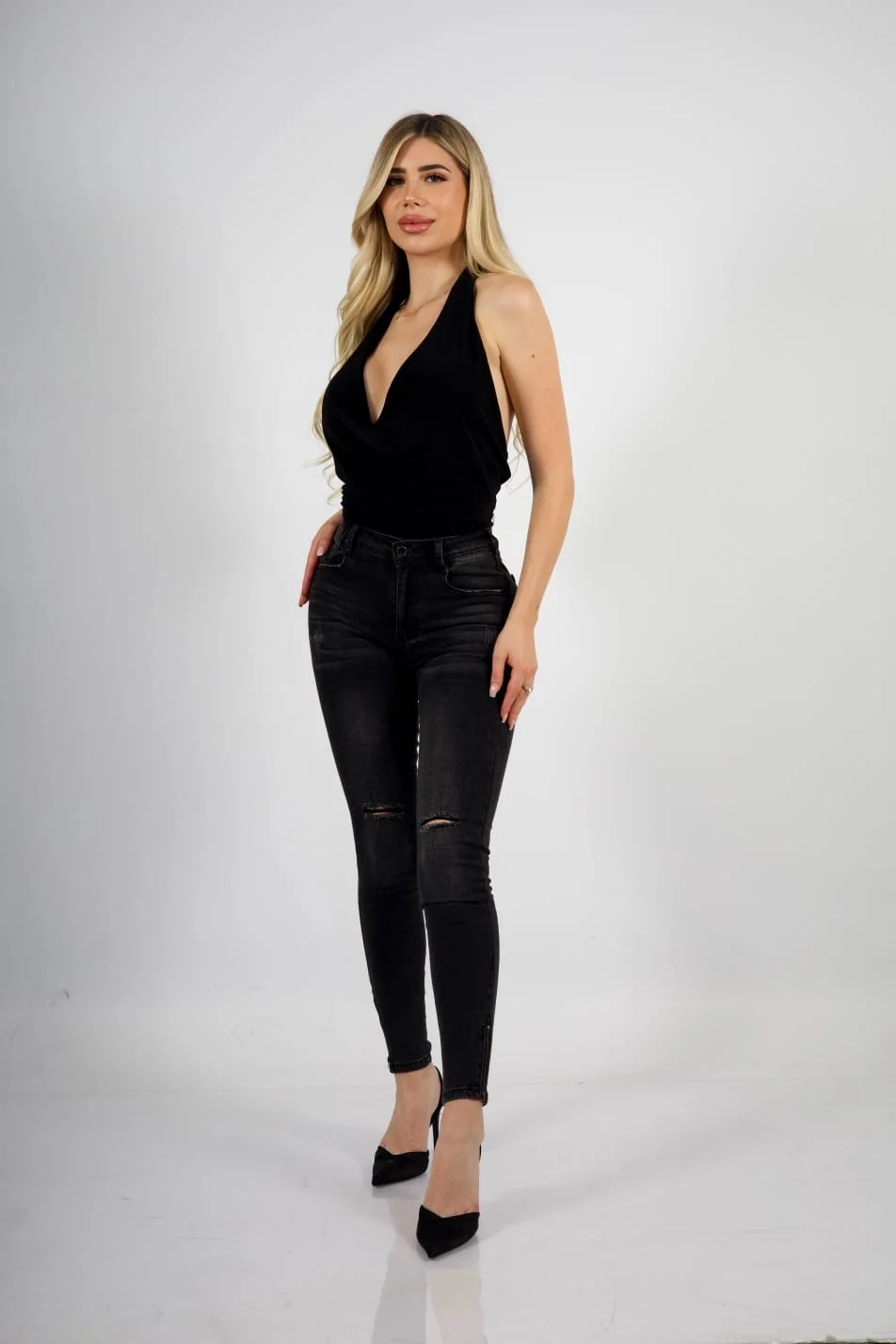 Jeans W Dark zipper desgastado - Vista 8