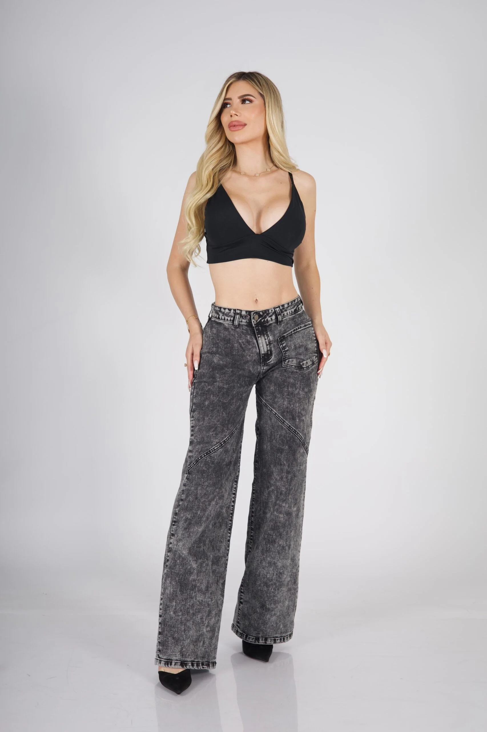 Jeans Wide Leg Crossed Grigio Nevado