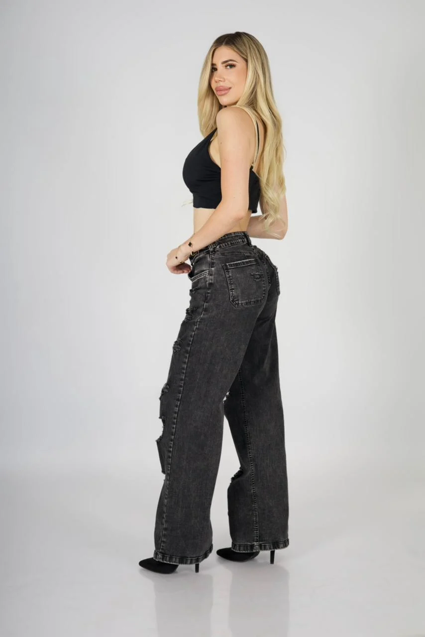 Jeans Wide Leg black destroyed - Vista 4