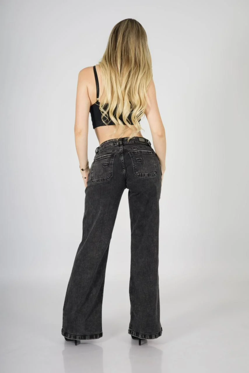 Jeans Wide Leg black destroyed - Vista 3