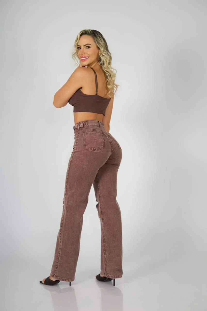 Jeans Wide Leg ajustable destroyed Coffee - Vista 5