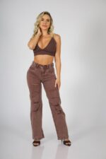 Jeans Wide Leg ajustable destroyed Coffee