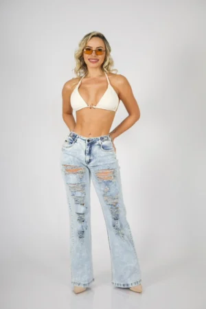 Jeans Wide Leg ajustable Celeste destroyed - Vista 1