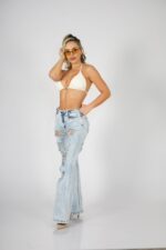Jeans Wide Leg ajustable Celeste destroyed - Imagen 2