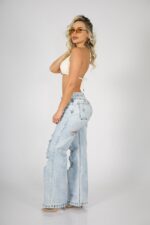 Jeans Wide Leg ajustable Celeste destroyed - Imagen 4