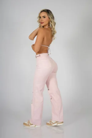 Jeans Wide Leg ajustable destroyed Rose - Vista 5