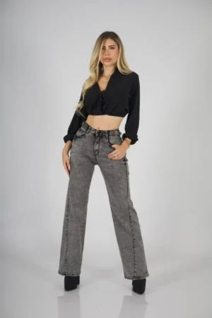 Jeans Wide Leg gris Destroyed ajustable - Vista 1