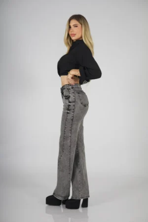 Jeans Wide Leg gris Destroyed ajustable - Vista 5