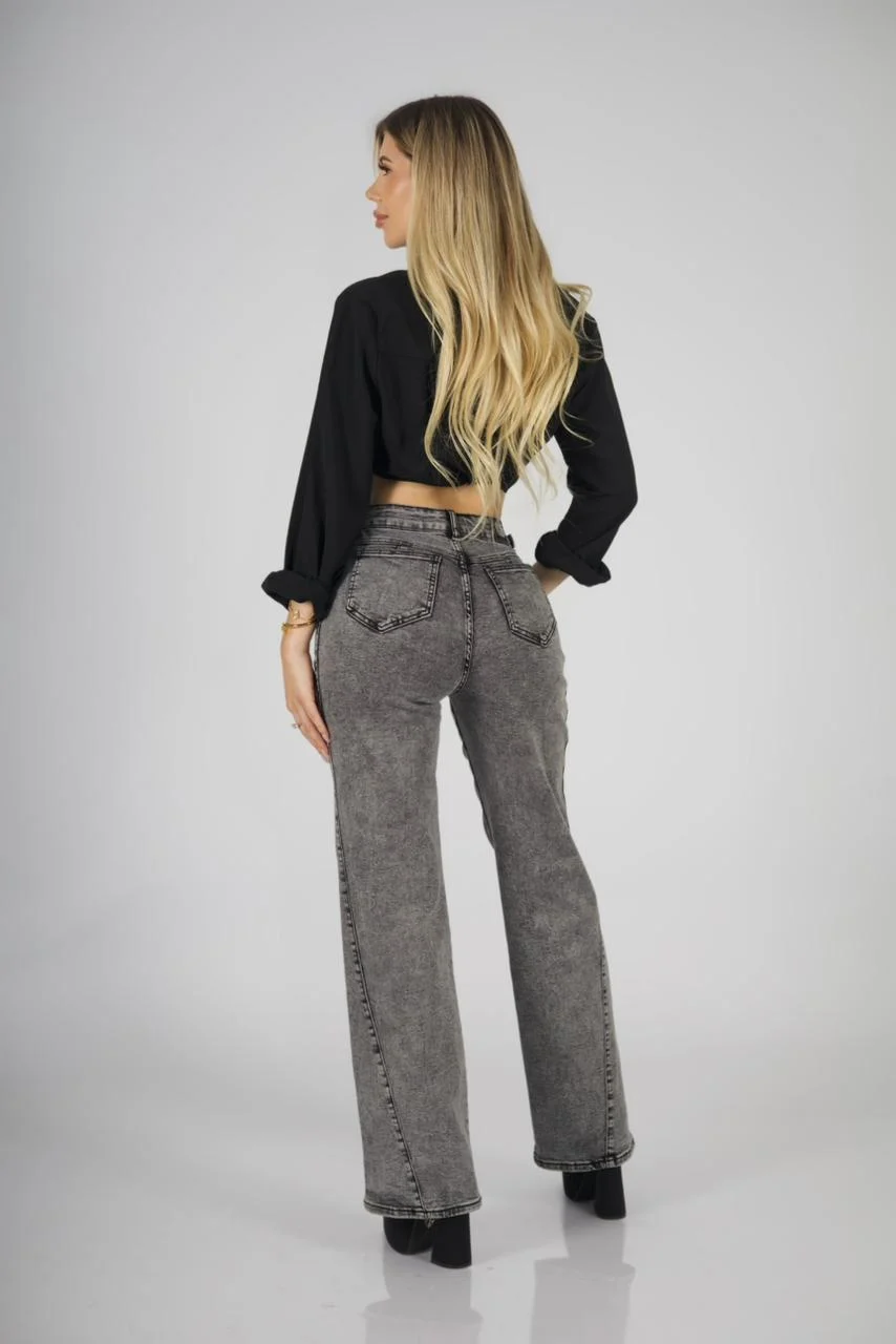 Jeans Wide Leg gris Destroyed ajustable - Vista 6