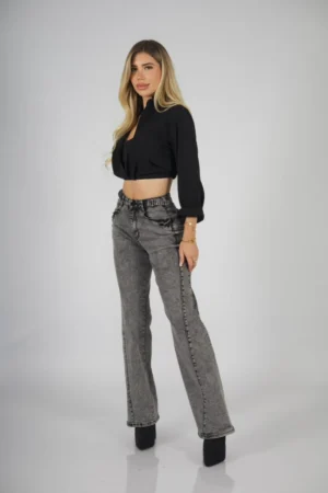 Jeans Wide Leg gris Destroyed ajustable - Vista 2