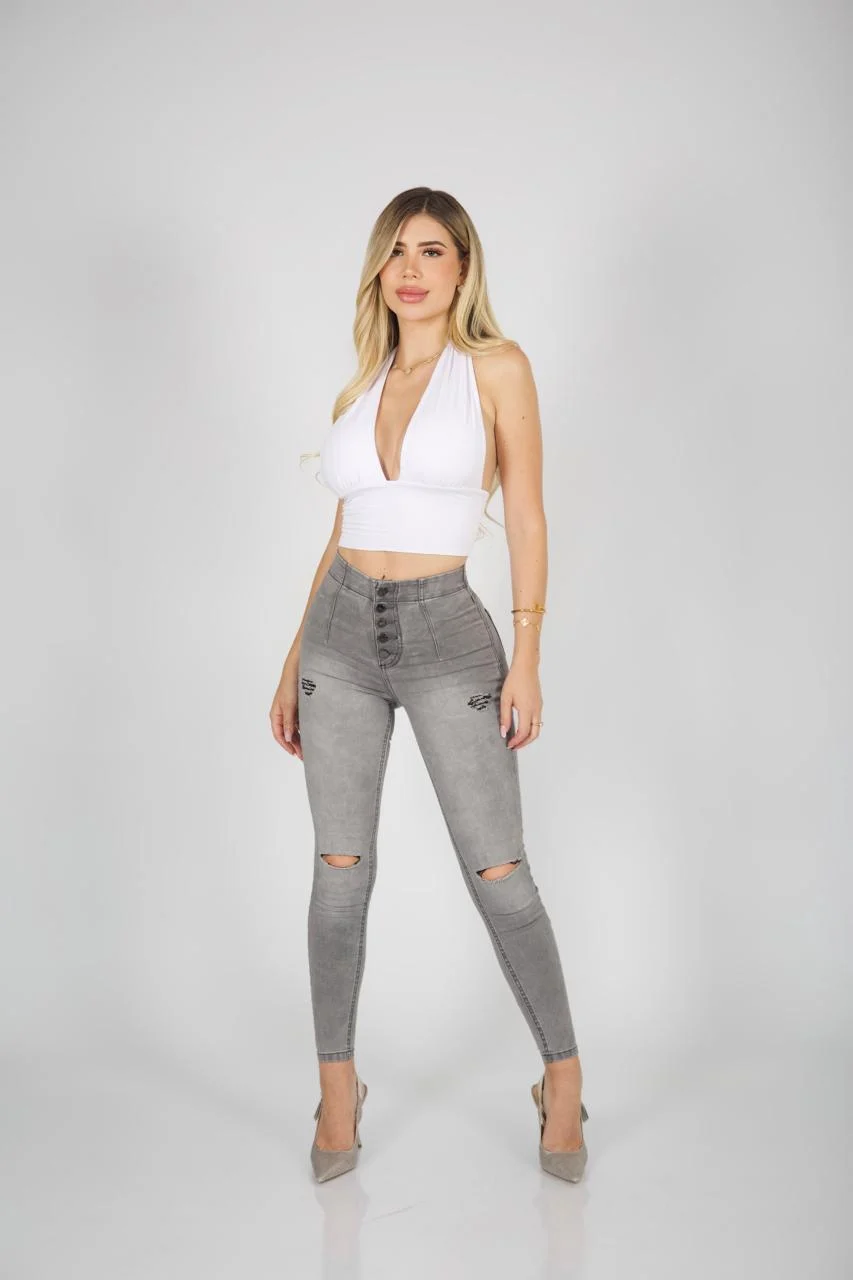 Jeans 5/B Lipo Shapper Grigio destroyed