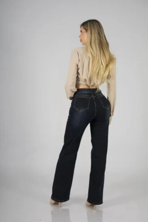 Jeans Cross Waist Straight Leg Black Blue - Vista 3