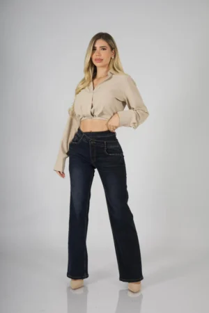 Jeans Cross Waist Straight Leg Black Blue - Vista 1