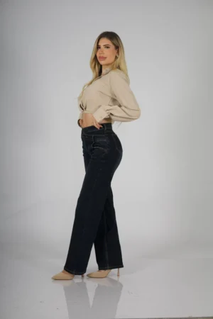 Jeans Cross Waist Straight Leg Black Blue - Vista 5