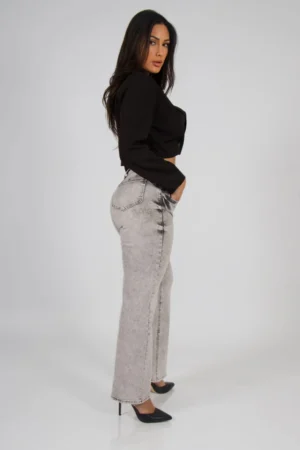 Jeans Cross Waist Straight Leg Grigio - Vista 2