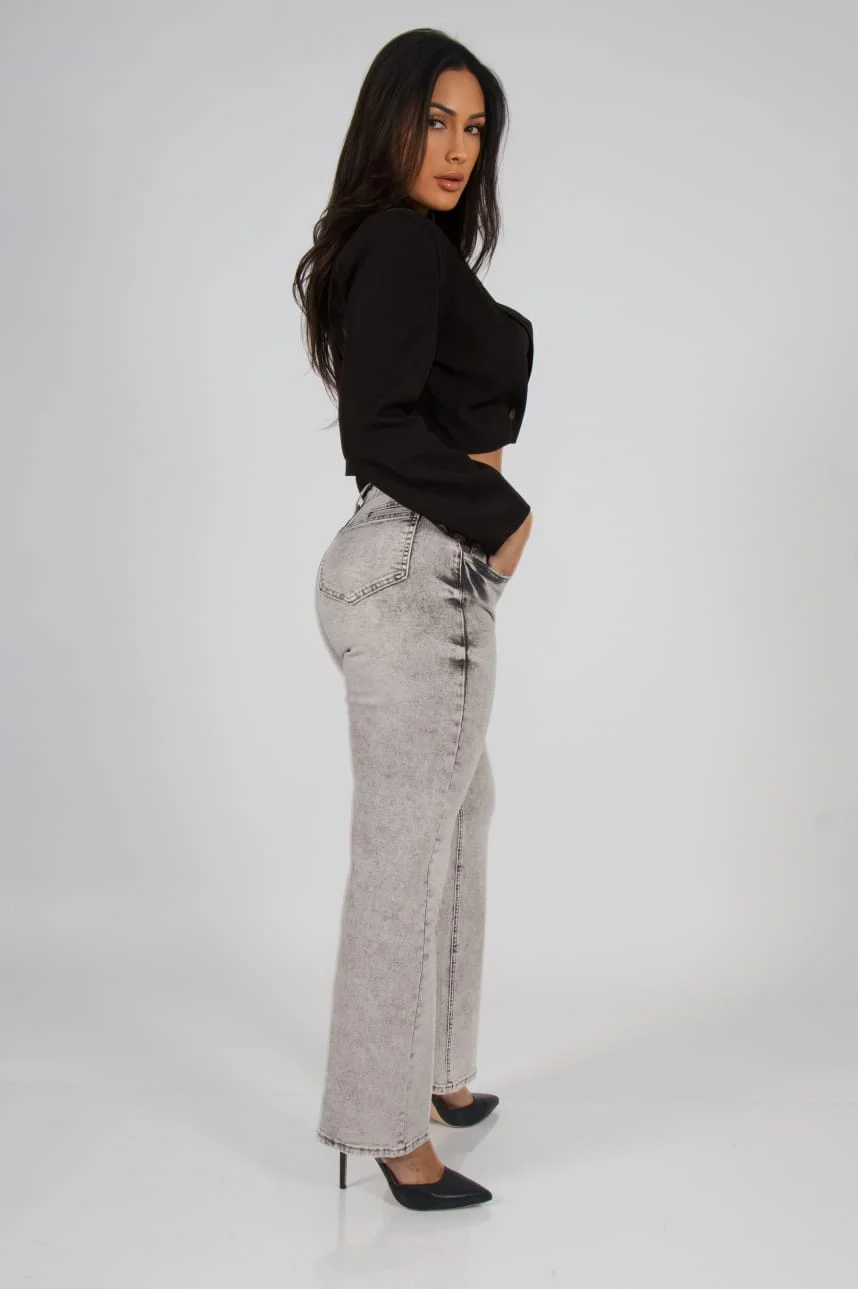 Jeans Cross Waist Straight Leg Grigio - Vista 2