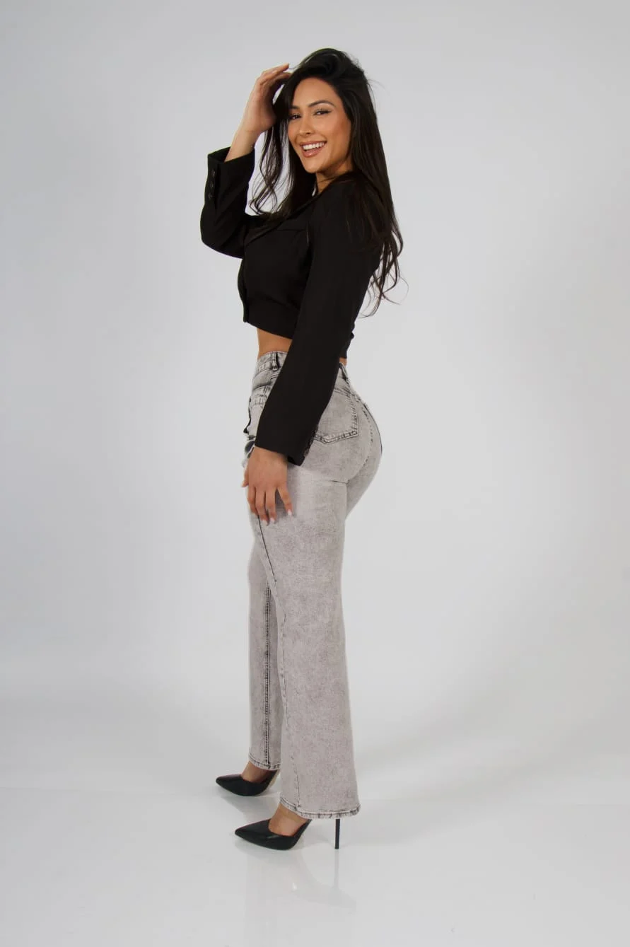 Jeans Cross Waist Straight Leg Grigio - Vista 3