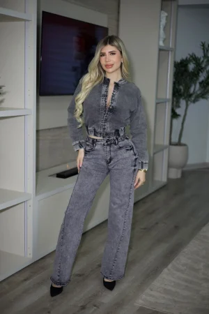 Jeans Wide Leg Fit Mujer Gris - Vista 4