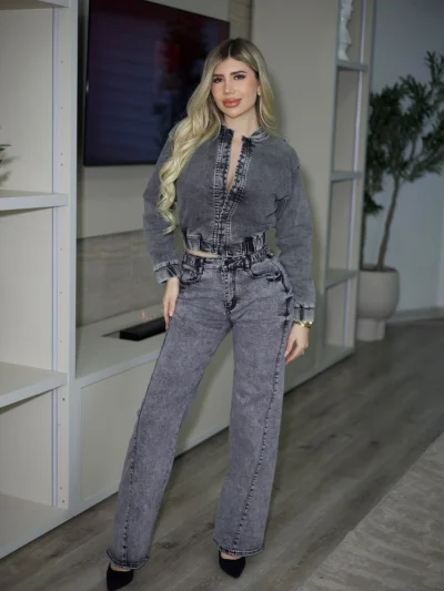 Jeans Wide Leg Fit Mujer Gris