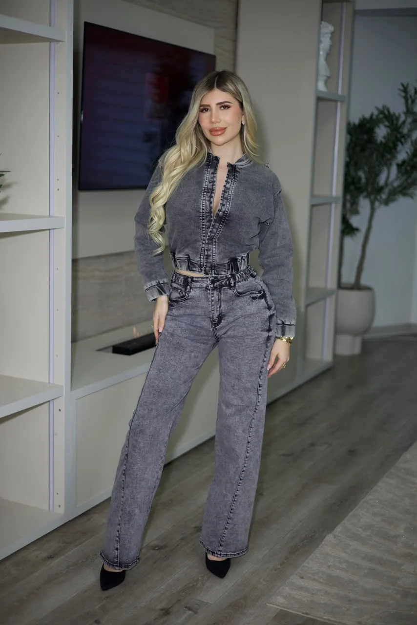 Jeans Wide Leg Fit Mujer Gris