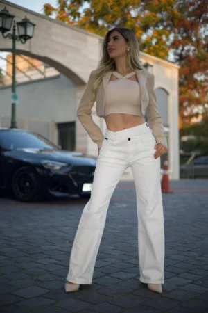 Jeans Cross Waist Straight Leg White - Vista 1