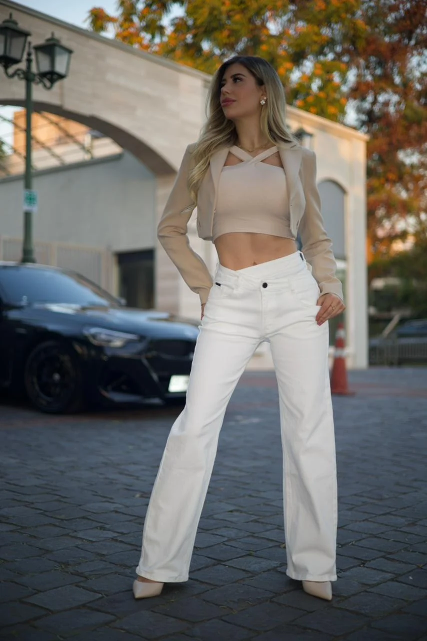 Jeans Cross Waist Straight Leg White