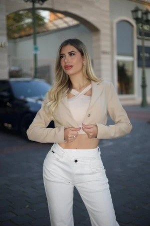 Jeans Cross Waist Straight Leg White - Vista 6