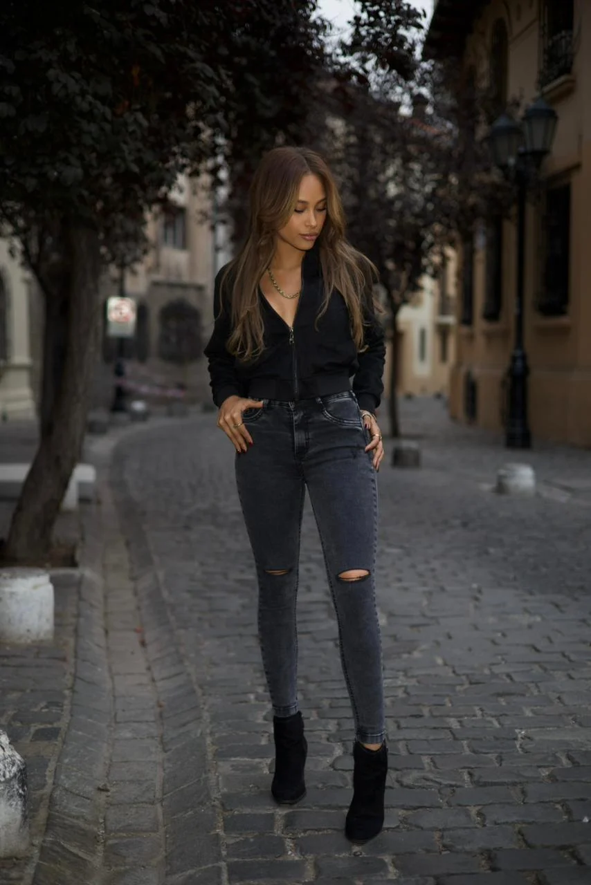 Jeans W classic destroyed Black nevado