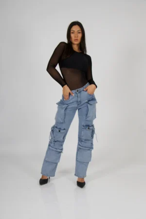Jeans Cargo Multipocket Luxury celeste - Vista 1