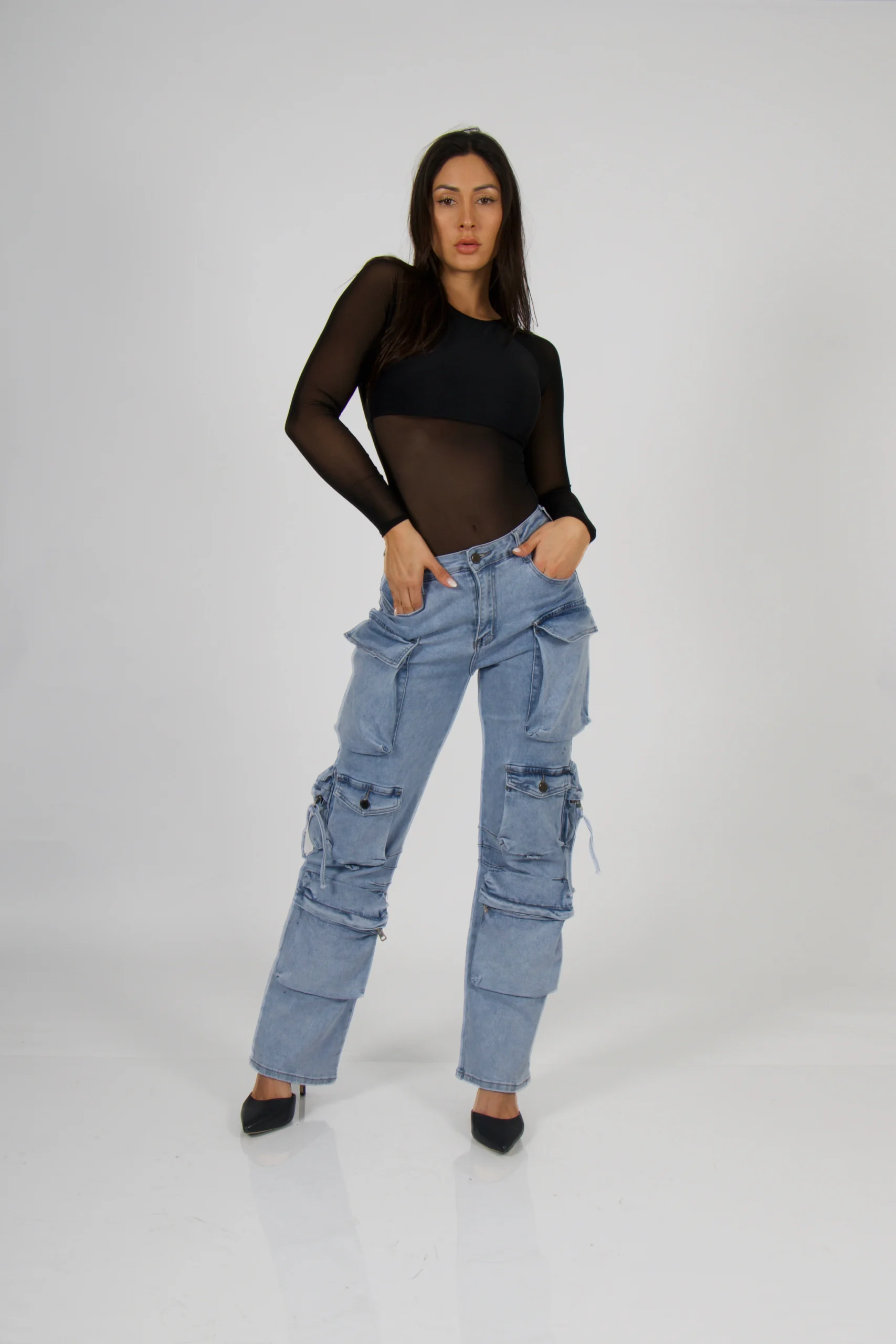 Jeans Cargo Multipocket Luxury celeste