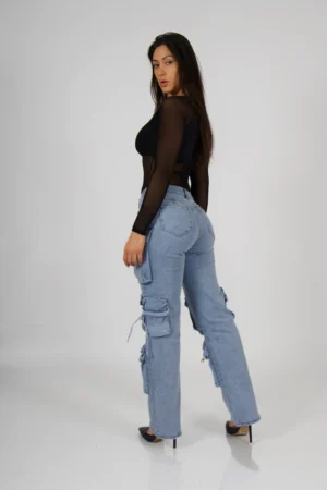 Jeans Cargo Multipocket Luxury celeste - Vista 3