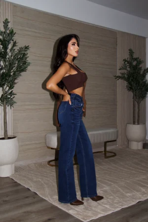 Jeans Cross Waist Straight Leg Blue - Vista 3